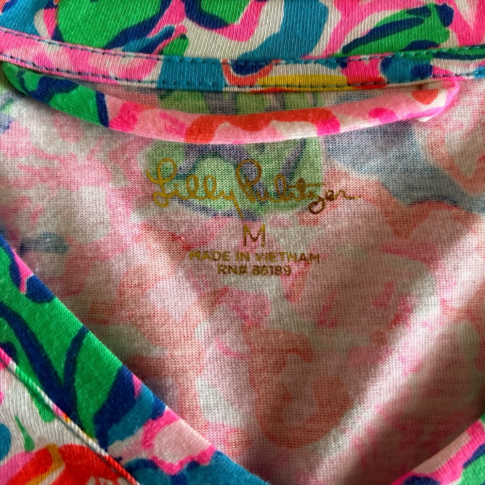 Lily Pulitzer, size M, multicolor floral, short puff sleeved, dress. Like new.